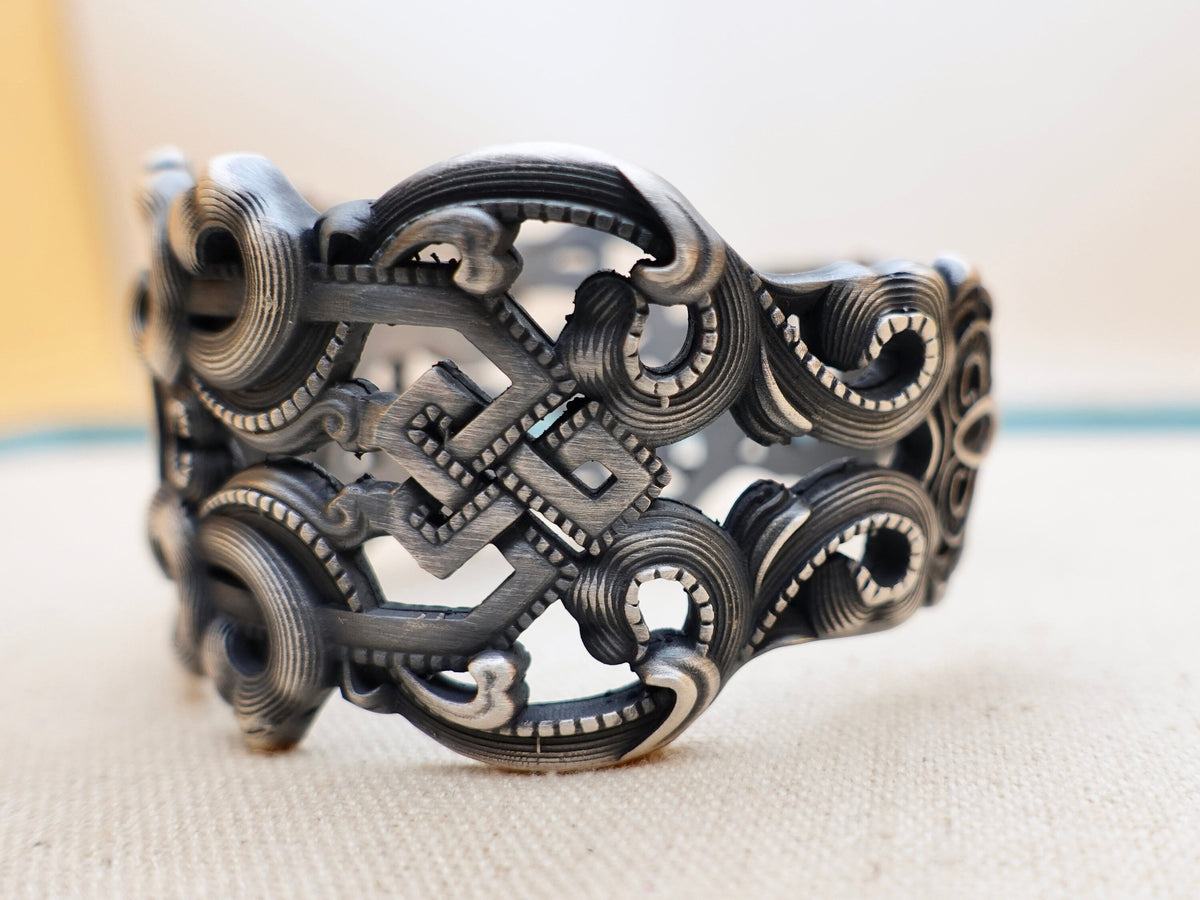 Sterling Silver Wide Cuff Bracelet: Tibetan Vajra Bangle, Adjustable