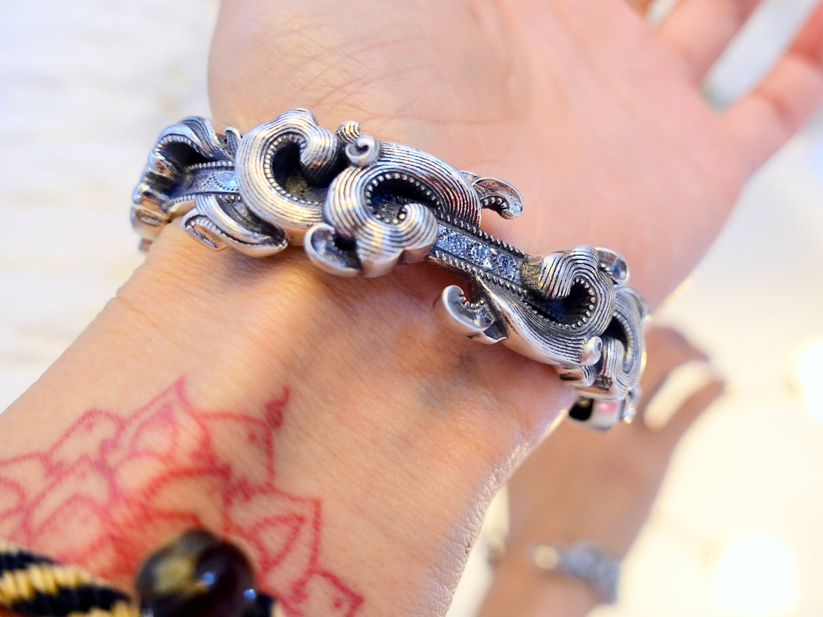 Sterling Silver Ocean Cuff Bracelet, Sea Inspired Statement Jewelry Wave Surf Lover Gifts