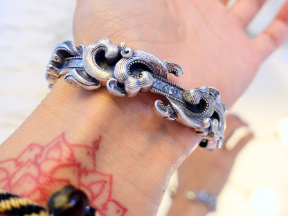 Sterling Silver Ocean Cuff Bracelet, Sea Inspired Statement Jewelry Wave Surf Lover Gifts