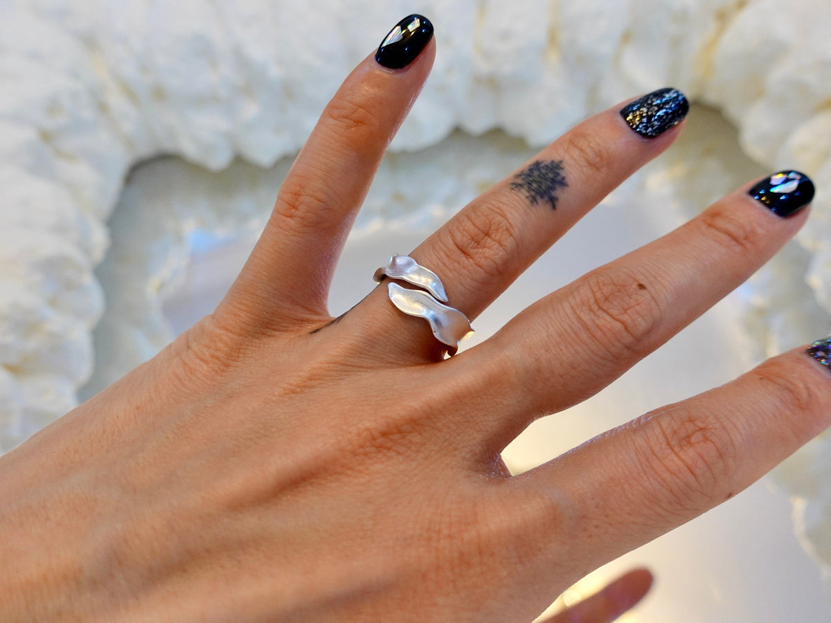 Fine Silver Leaf Ring, Adjustable Botanical Branch Band