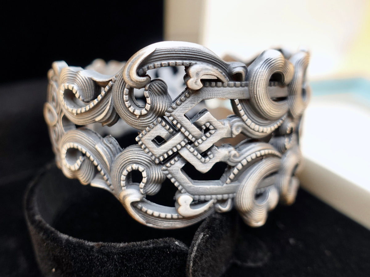 Sterling Silver Wide Cuff Bracelet: Tibetan Vajra Bangle, Adjustable