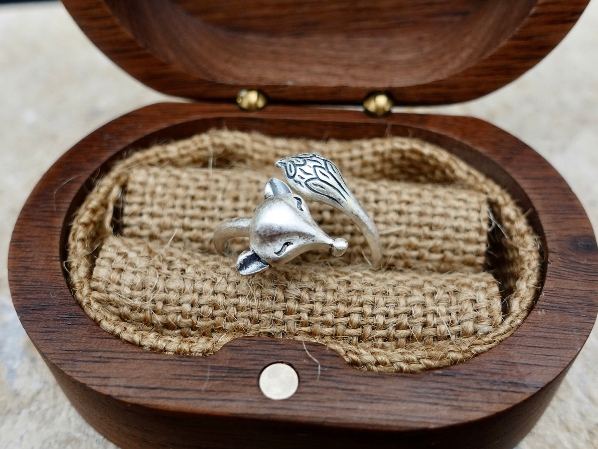 Sterling Silver Fox Ring: Adjustable Animal Jewelry