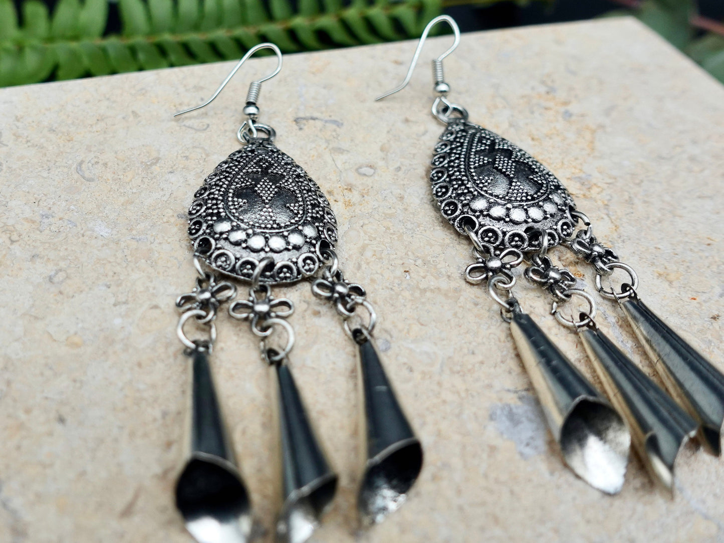 Silver Bali Earrings, Bohemian Earrings, Tribal Earrings, Dangle Earrings, Fringe Earrings, Ethnic Jewelry - TibiCollection