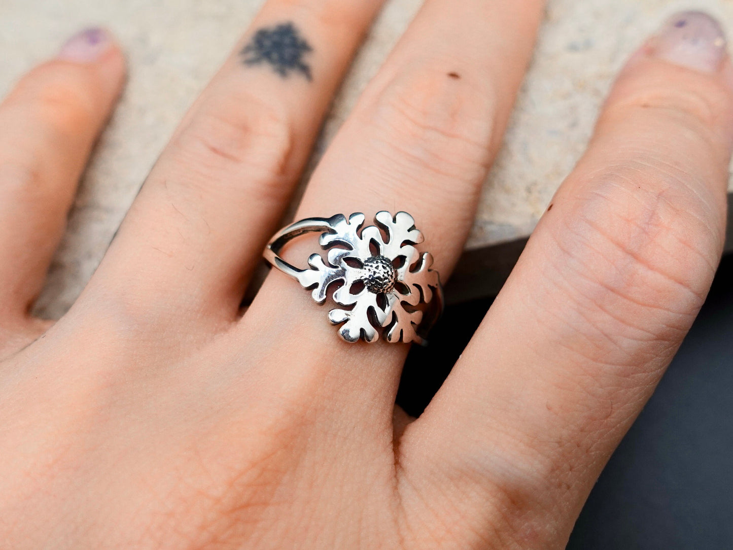 Sterling Silver Snowflake Ring, Nature Inspired Ring, Adjustable Ring, Snow Lover Ring, Handmade Ring Promise Ring