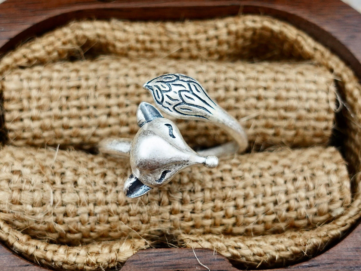 Sterling Silver Fox Ring: Adjustable Animal Jewelry