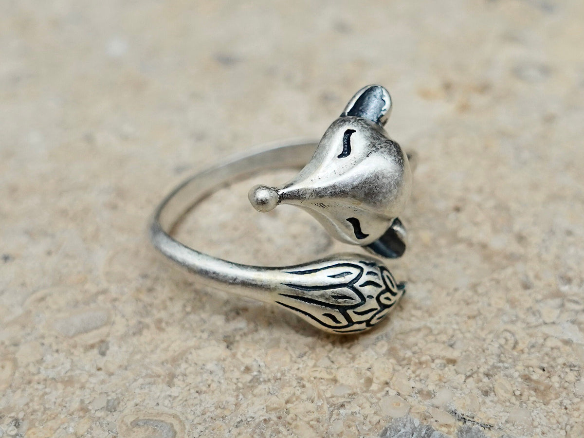 Sterling Silver Fox Ring: Adjustable Animal Jewelry