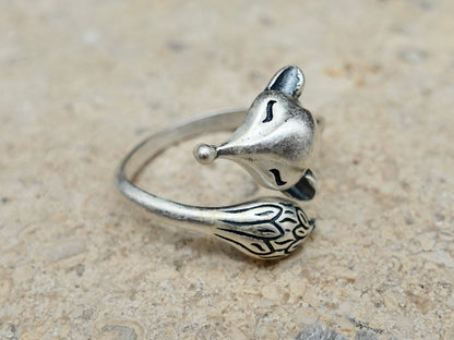 Sterling Silver Fox Ring: Adjustable Animal Jewelry
