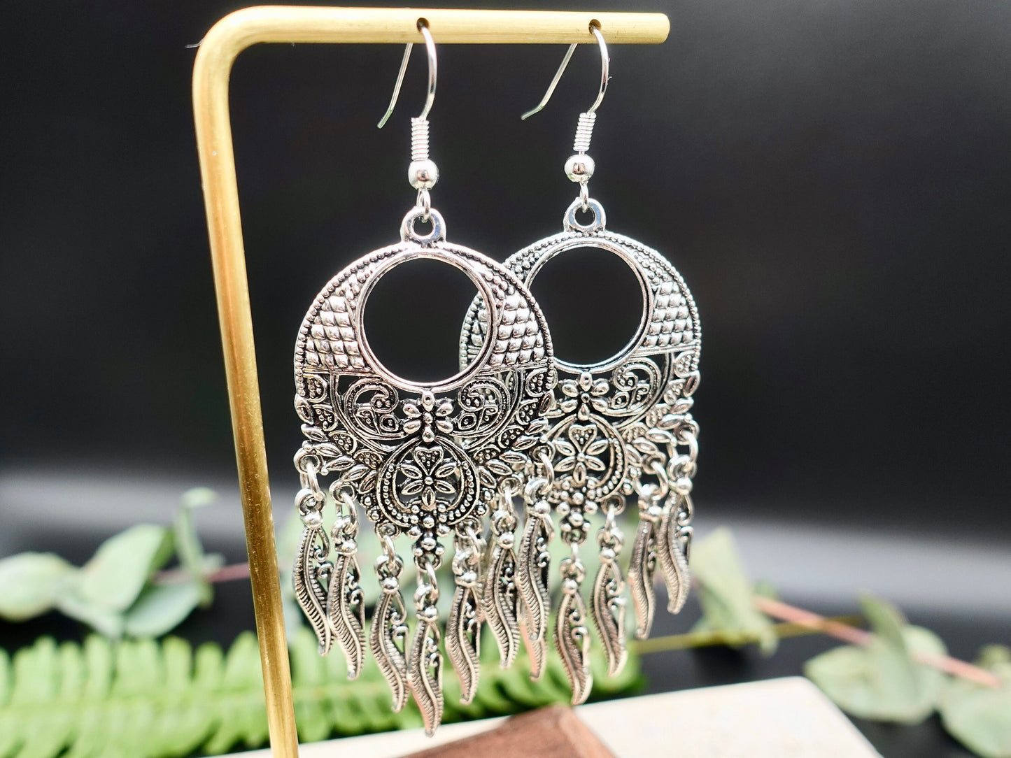 Silver Mandala Earrings, Chandelier Earrings, Boho Chic Earrings, Dangle Earrings, Fringe Earrings, Ethnic Jewelry - TibiCollection