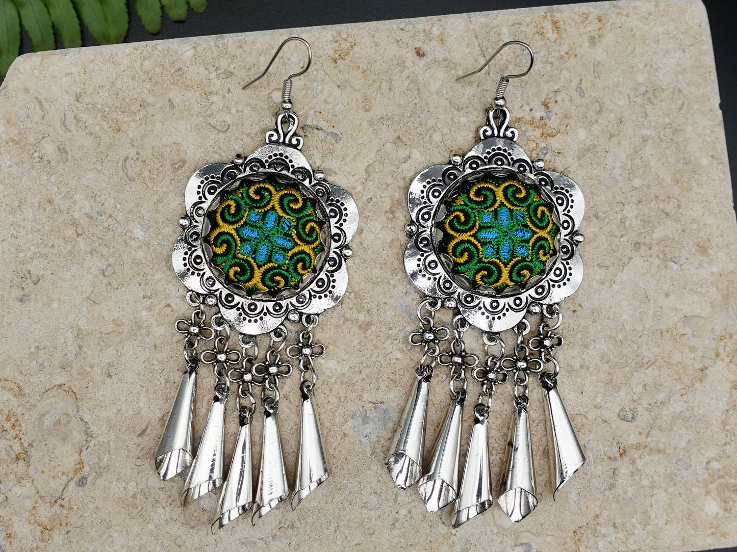 Silver Ethnic Earrings, Bali Earrings, Bohemian Earrings, Tribal Earrings, Dangle Earrings, Fringe Earrings - TibiCollection