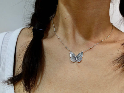 Sterling Silver Butterfly Pendant Necklace, Boho Antique Jewelry