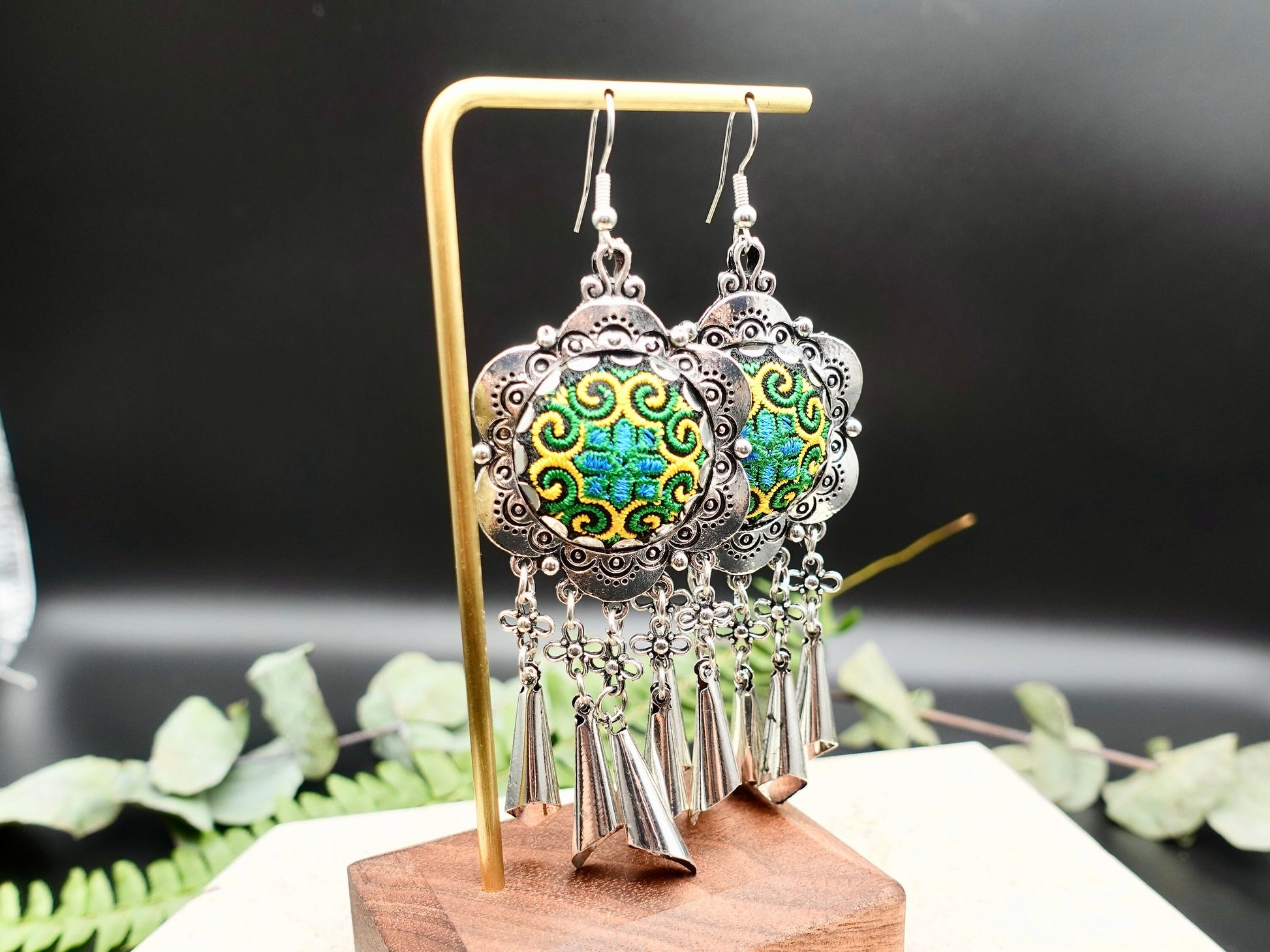 Silver Ethnic Earrings, Bali Earrings, Bohemian Earrings, Tribal Earrings, Dangle Earrings, Fringe Earrings - TibiCollection