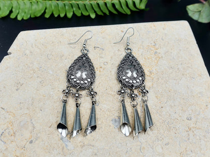 Silver Bali Earrings, Bohemian Earrings, Tribal Earrings, Dangle Earrings, Fringe Earrings, Ethnic Jewelry - TibiCollection