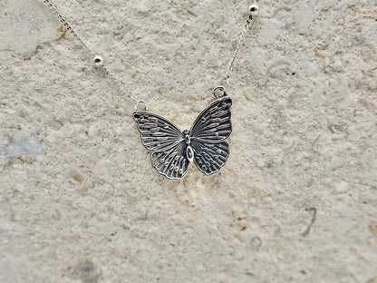 Sterling Silver Butterfly Pendant Necklace, Boho Antique Jewelry