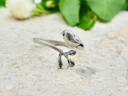 Sterling Silver Bird Ring: Adjustable Nature Wrap Ring