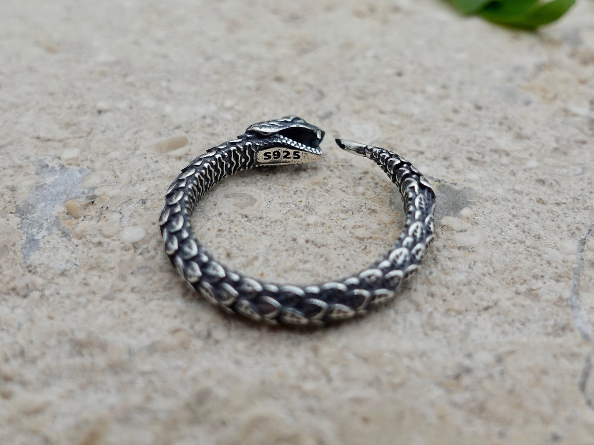 Sterling Silver Ouroboros Ring: Adjustable Snake Serpent Ring