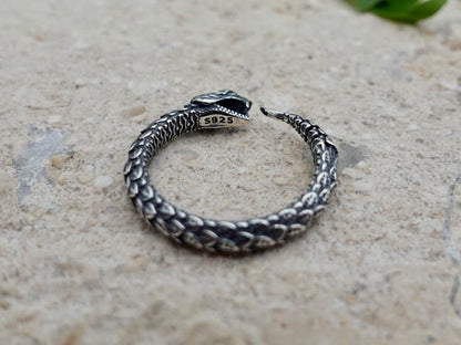 Sterling Silver Ouroboros Ring: Adjustable Snake Serpent Ring