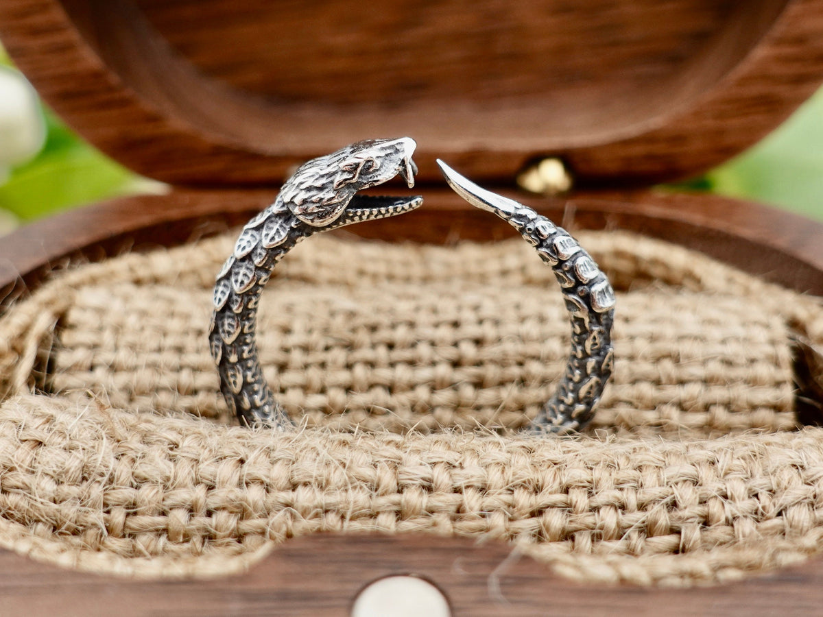 Sterling Silver Ouroboros Ring: Adjustable Snake Serpent Ring