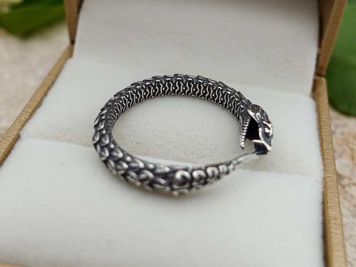 Sterling Silver Ouroboros Ring: Adjustable Snake Serpent Ring
