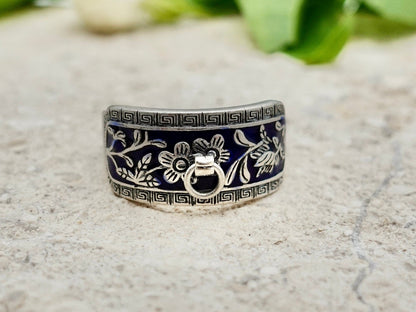 Sterling Silver Adjustable Ring: Nature Inspired Floral Branch Band