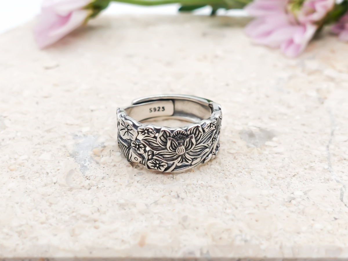 Lotus Ring, 925 Sterling Silver Flower Ring, Jewelry Gift for Her