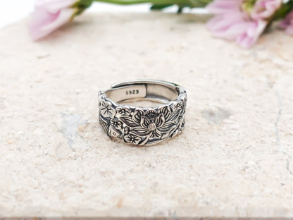 Lotus Ring, 925 Sterling Silver Flower Ring, Jewelry Gift for Her
