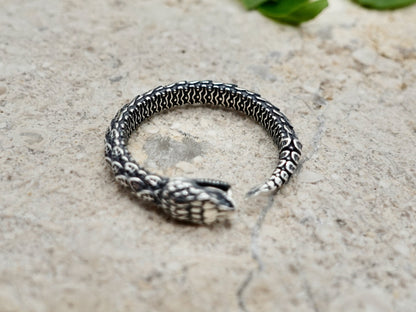 Sterling Silver Ouroboros Ring: Adjustable Snake Serpent Ring