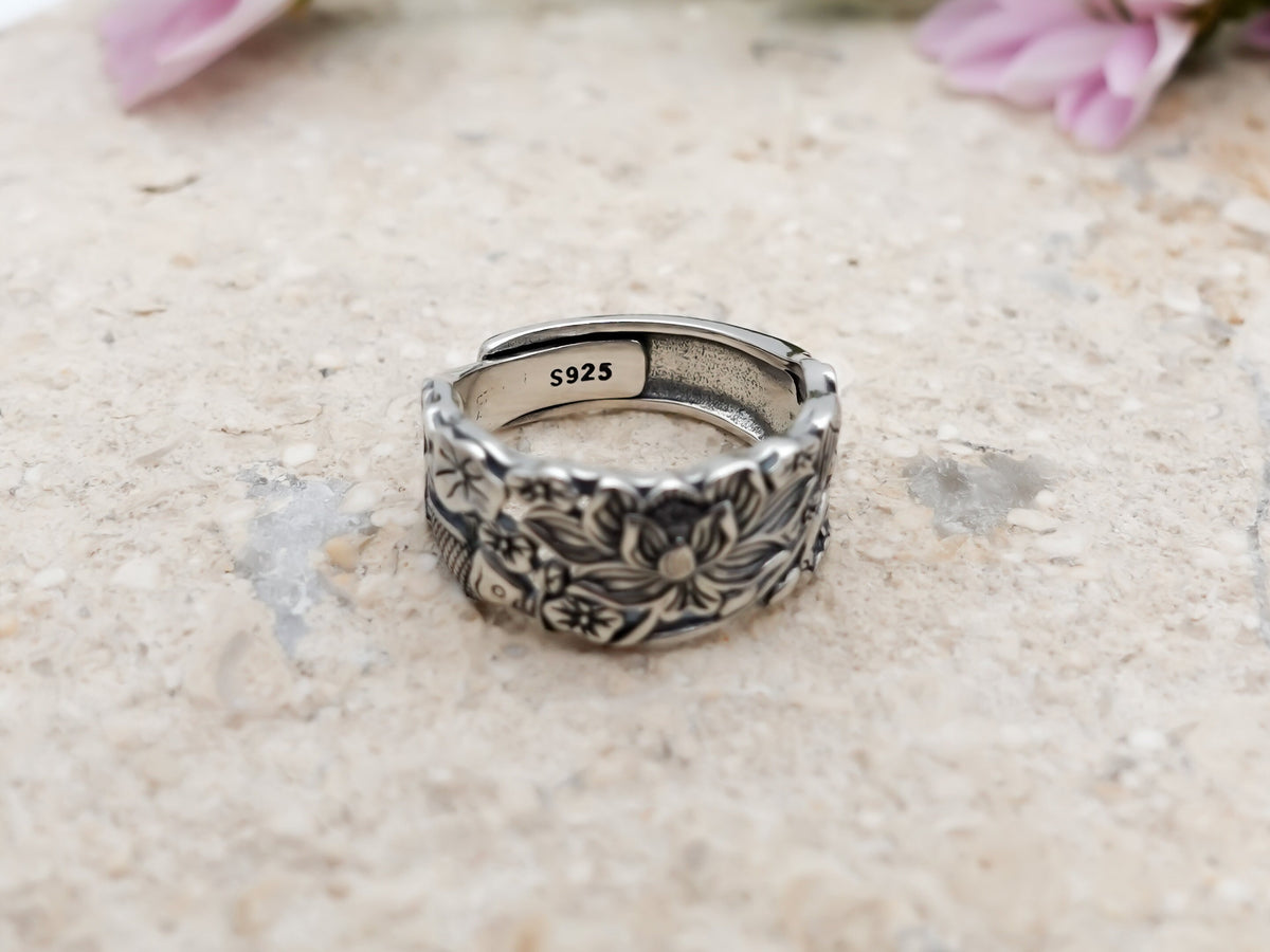 Lotus Ring, 925 Sterling Silver Flower Ring, Jewelry Gift for Her