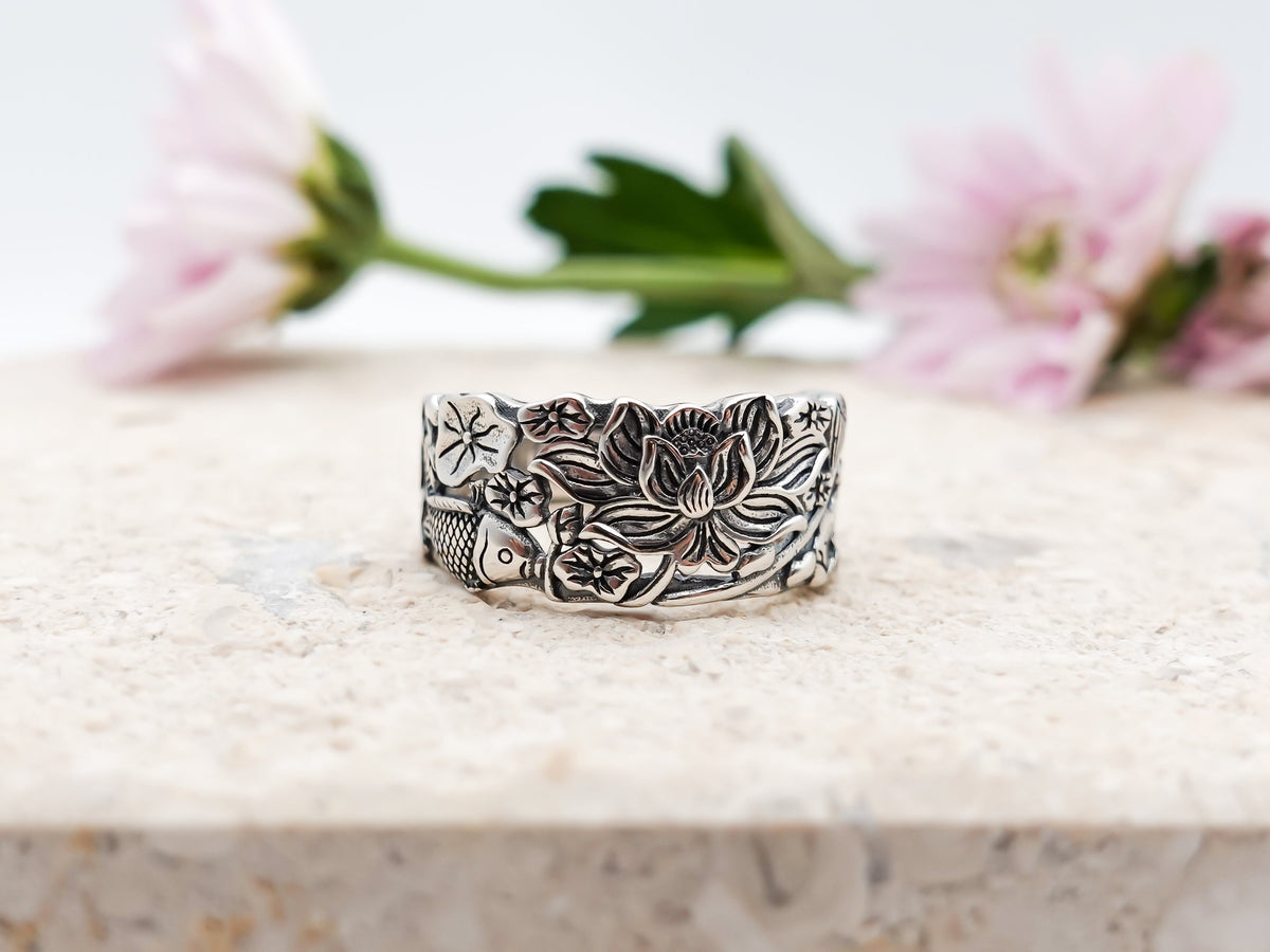 Lotus Ring, 925 Sterling Silver Flower Ring, Jewelry Gift for Her