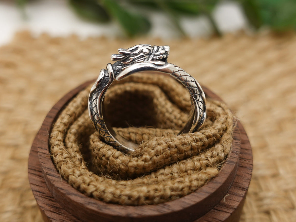 Sterling Silver Dragon Ring: Adjustable Fantasy Jewelry