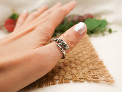 Sterling Silver Dragon Ring: Adjustable Fantasy Jewelry