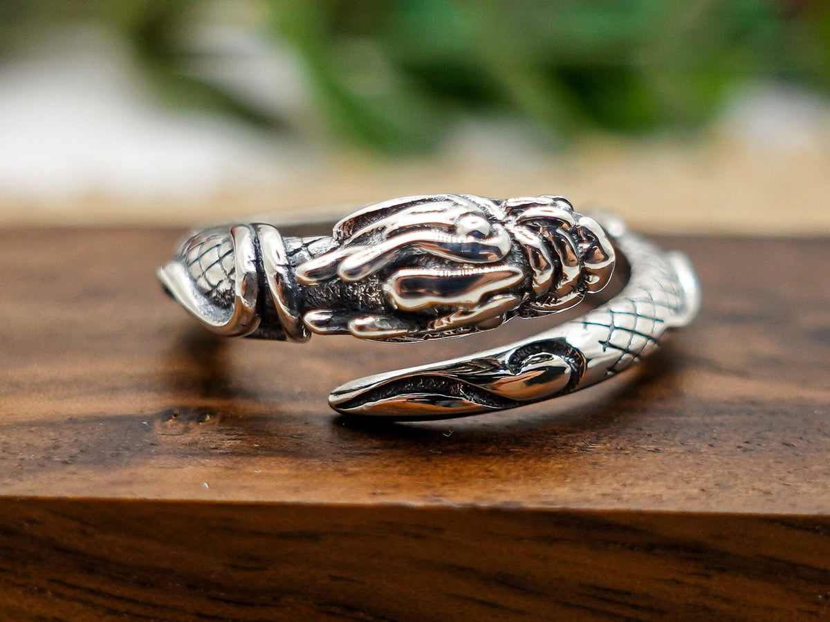 Sterling Silver Dragon Ring: Adjustable Fantasy Jewelry