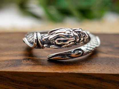 Sterling Silver Dragon Ring: Adjustable Fantasy Jewelry
