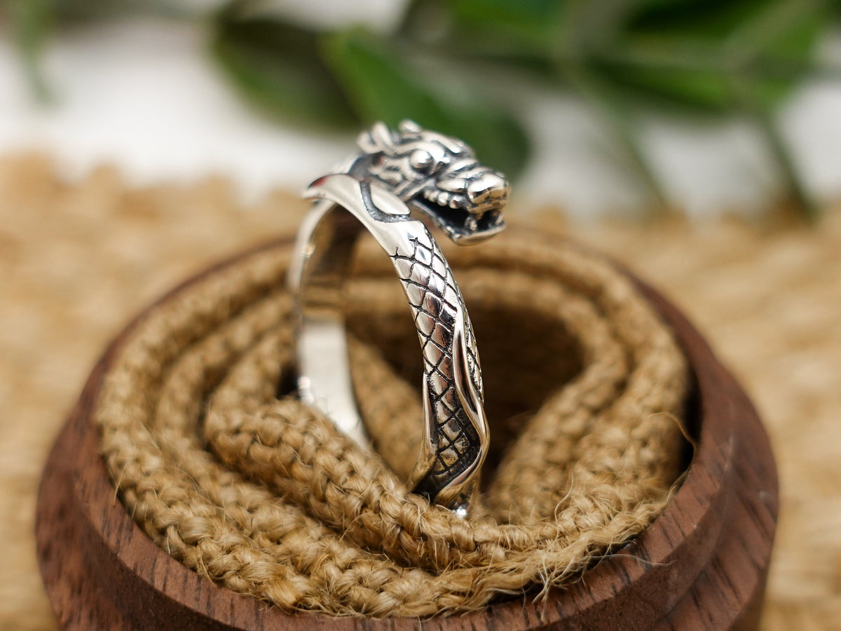 Sterling Silver Dragon Ring: Adjustable Fantasy Jewelry