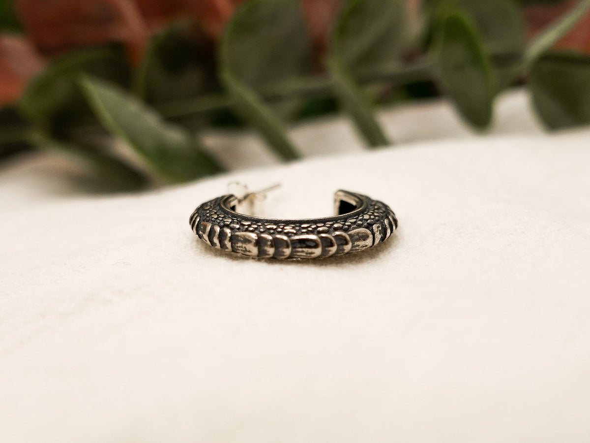 Sterling Silver Dragon Scale Hoop Earring, Gothic Men's Jewelry