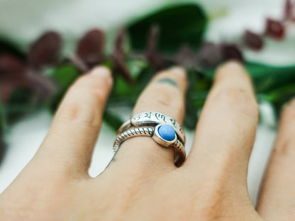 Sterling Silver Turquoise Mantra Ring: Adjustable Stacking Pinky Ring