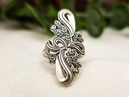 Sterling Silver Long Flower Ring, Iris February Birthday Gift for Her