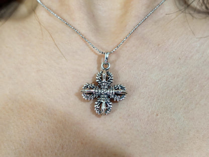 Sterling Silver Vajra Pendant Necklace, Tibetan Dorje Jewelry
