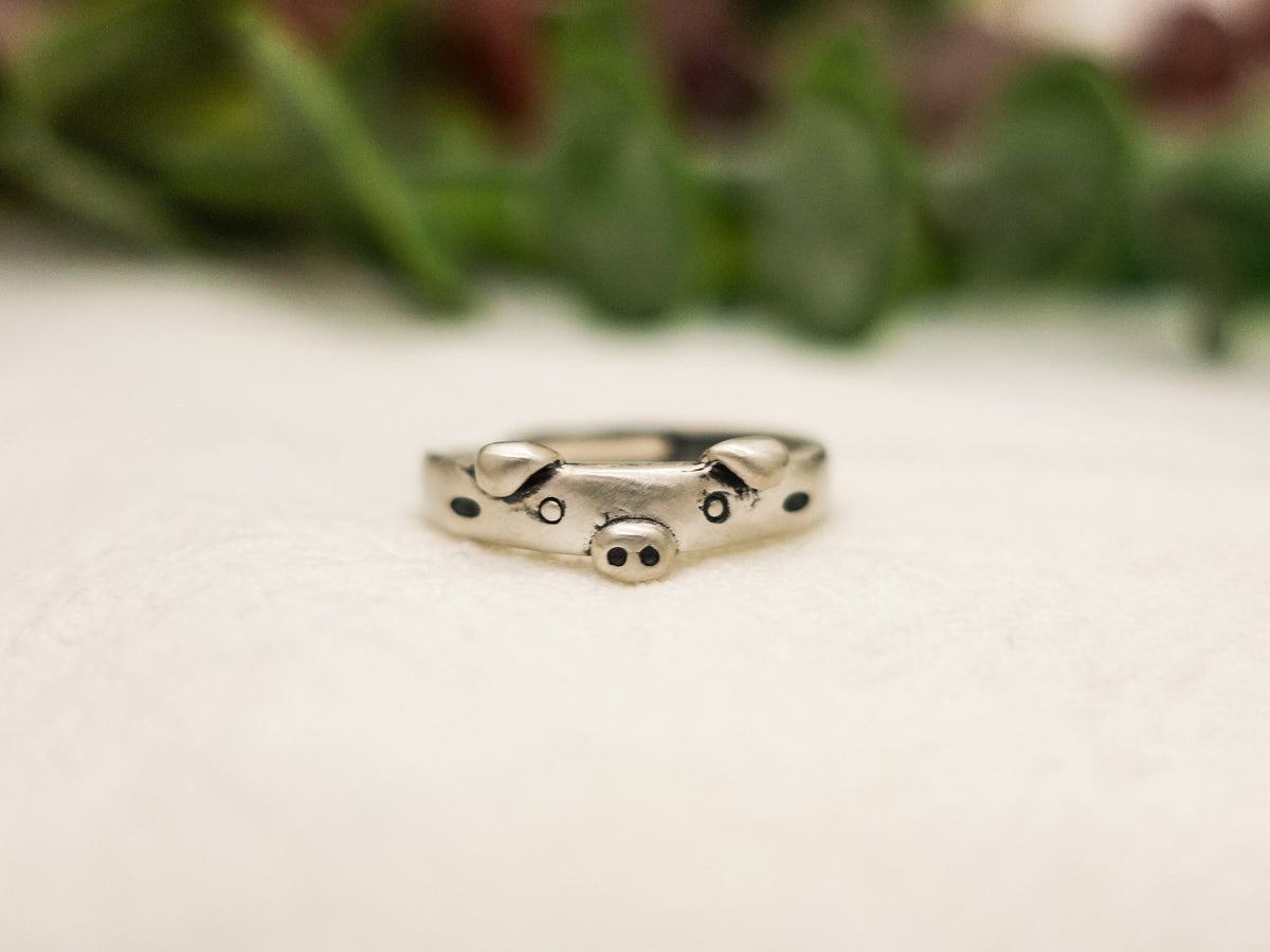 Sterling Silver Piglet Ring: Adjustable Zodiac Jewelry