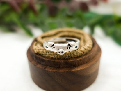 Sterling Silver Piglet Ring: Adjustable Zodiac Jewelry
