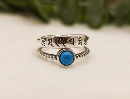 Sterling Silver Turquoise Mantra Ring: Adjustable Stacking Pinky Ring