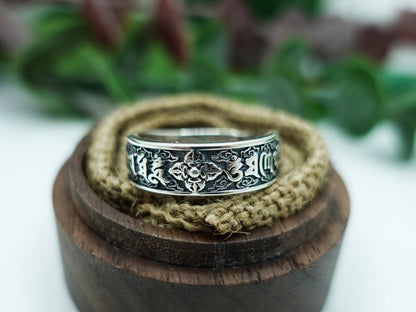 Sterling Silver Vajra Mantra Ring, Tibetan Meditation Jewelry