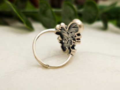 Sterling Silver Long Flower Ring, Iris February Birthday Gift for Her