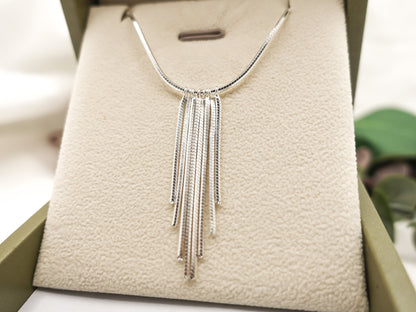 Shimmering Long Tassel Necklace: Sterling Silver Elegant Jewerly Gift for Her