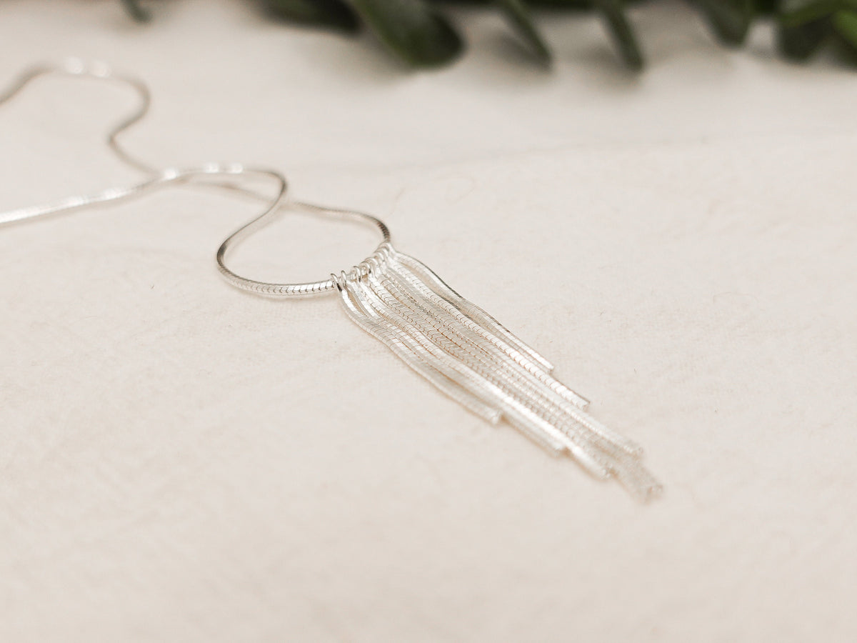 Shimmering Long Tassel Necklace: Sterling Silver Elegant Jewerly Gift for Her