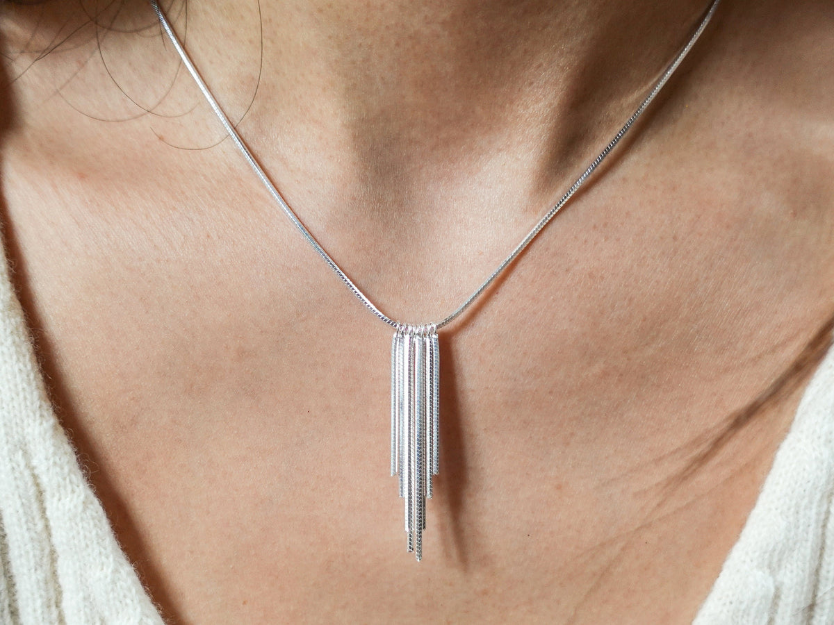 Shimmering Long Tassel Necklace: Sterling Silver Elegant Jewerly Gift for Her