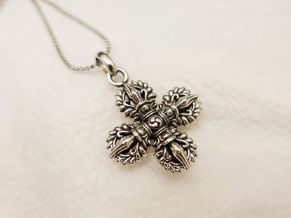 Tibetan Vajra Pendant Necklace, Sterling Silver Zen Pendant, Meditation Jewelry, Buddhism Necklace, Mens Women Healing Dorje Pendant