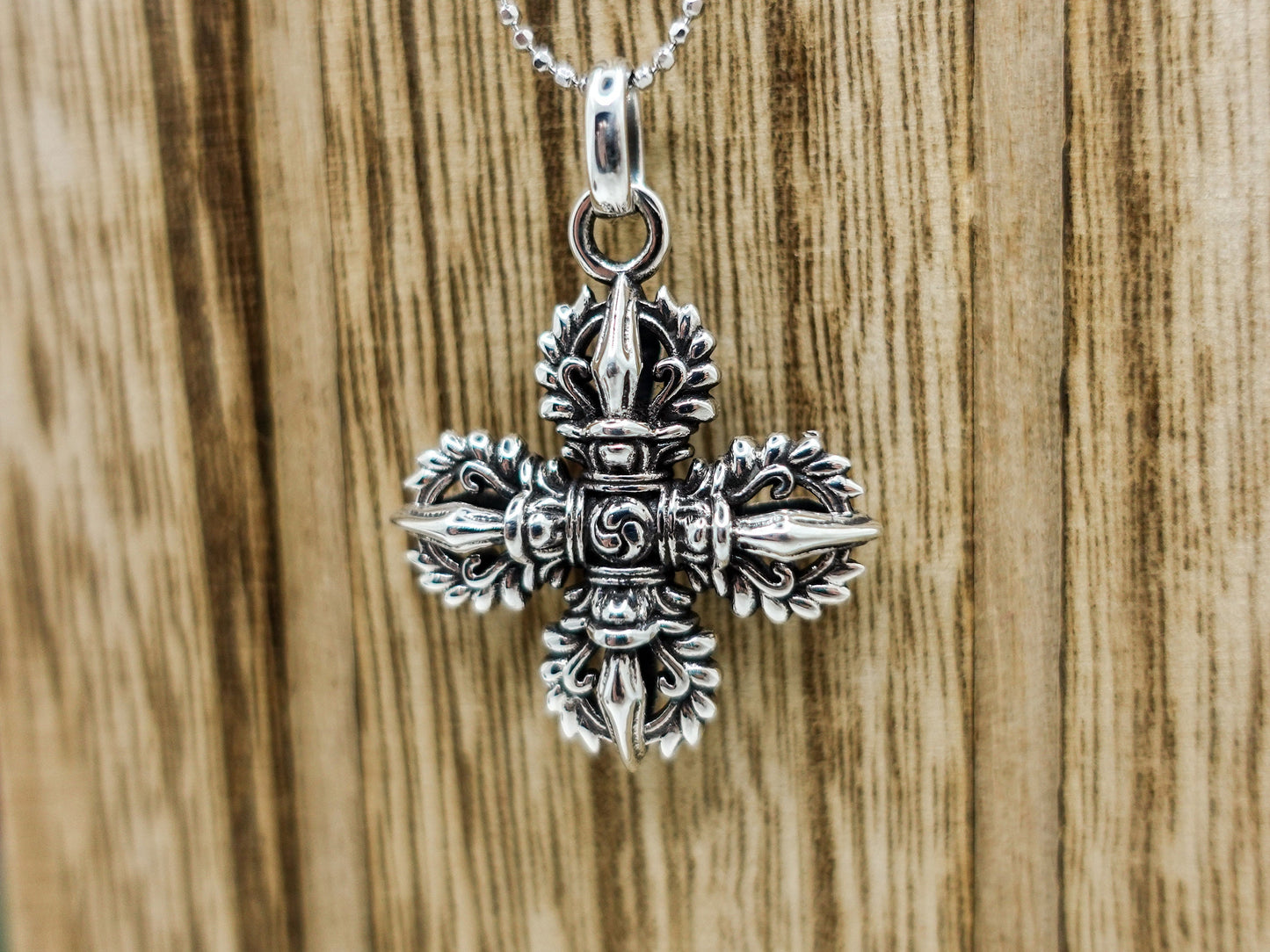 Tibetan Vajra Pendant Necklace, Sterling Silver Zen Pendant, Meditation Jewelry, Buddhism Necklace, Mens Women Healing Dorje Pendant