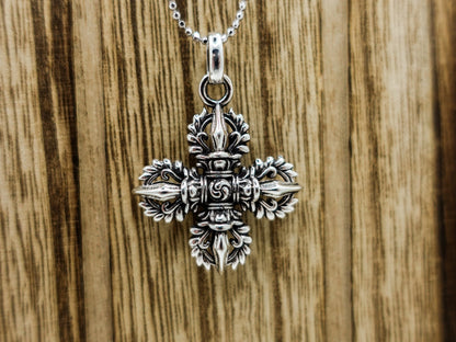 Sterling Silver Vajra Pendant Necklace, Tibetan Dorje Jewelry