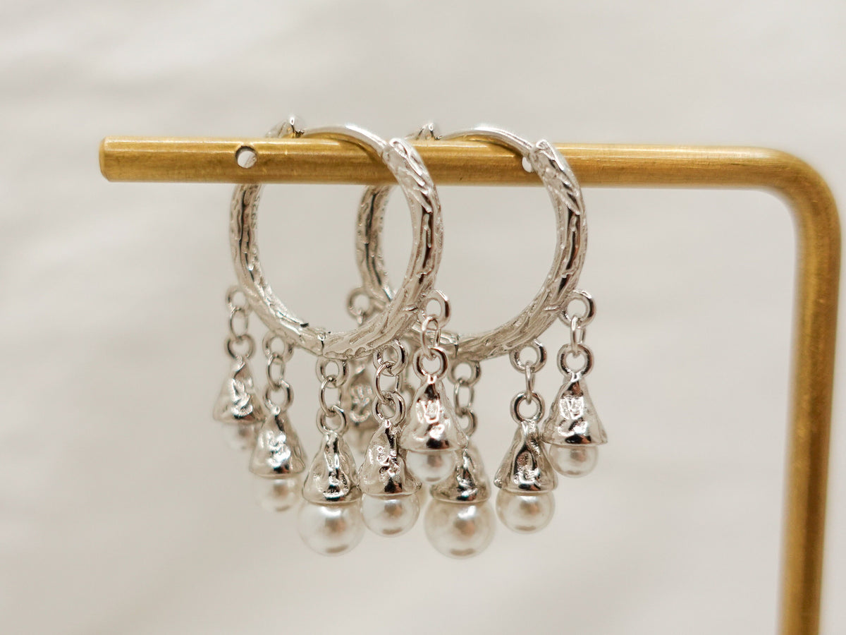 925 Sterling Silver Pearl Hoop Earrings: Dangle Tassel, Elegant Jewelry Gift