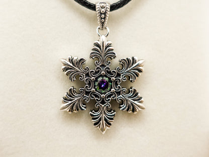 Sterling Silver Winter-themed Pendant for Men Women, Handcrafted Sparkling Snowflake, Unisex Jewelry gift